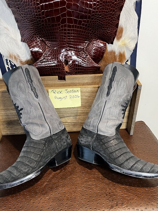 Black Jack Grey Sueded Caiman Belly Cowboy Boots in Men\'s Size 11D main image 4